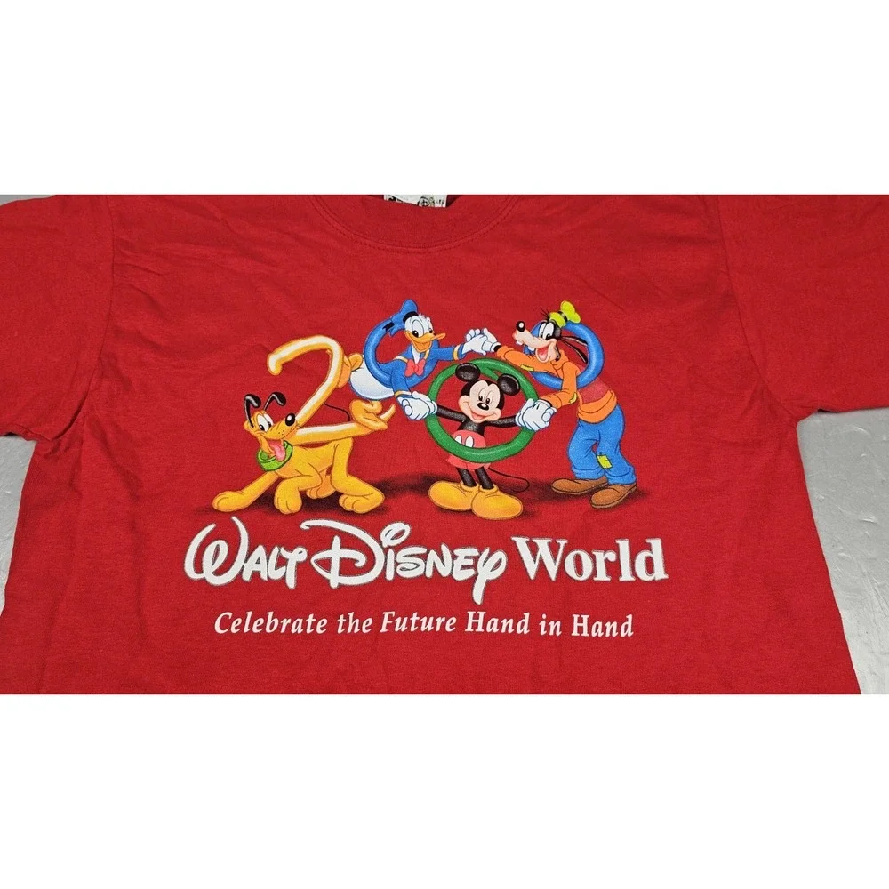 Disney T-Shirt Kids Large Vintage‎ 2000 New Year Red Mickey Goofy Donald Pluto